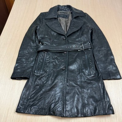 Andrew Marc Vintage y2k Leather Jacket Trench Coat Lambskin Soft L women's goth