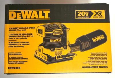 [NEW] (DCW200B) DEWALT 20V Brushless Cordless 1/4 Sheet Variable Speed Sander
