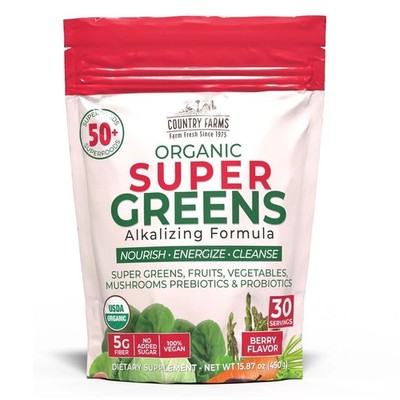 Country Farms Super Greens Berry Flavor, 50 Organic Super Foods, USDA Organic...