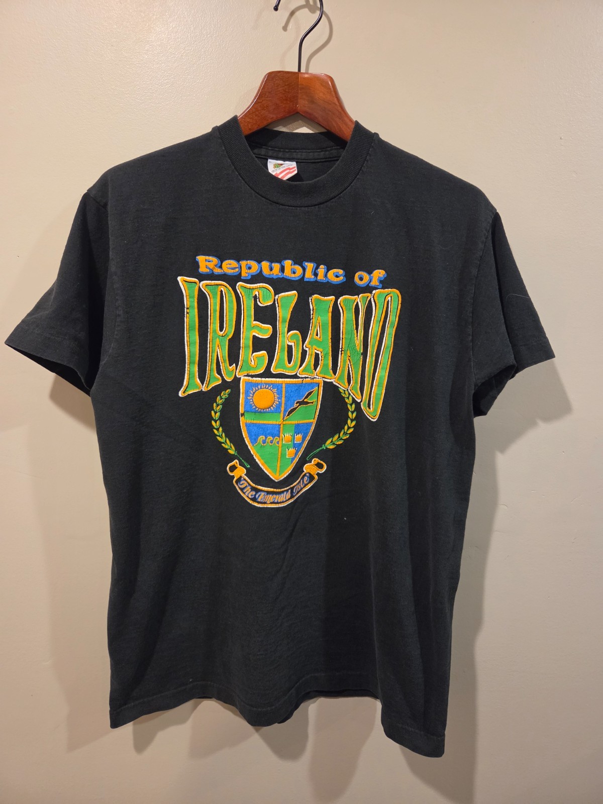 Vintage 90s Republic of Ireland Shirt Tourism Tee Single Stitch XL Black VTG