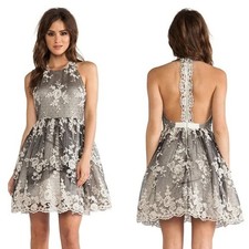 Alice + Olivia Beatrice T-back Lace Embellished Silk Blend Dress Size 4