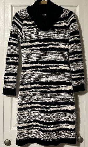 Calvin Klein Women’s Cowl Neck Black & White Striped Sweater Dress Size Medium - Picture 10 of 11