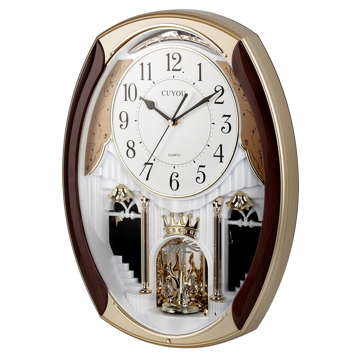 CUYOU Musical Motion Chime Wall Clock with Rotating Pendulum, 18 Melodies