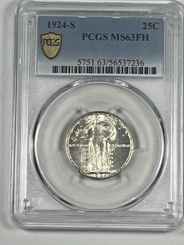 1924-S Standing Liberty Quarter : PCGS MS63FH  Blazing White