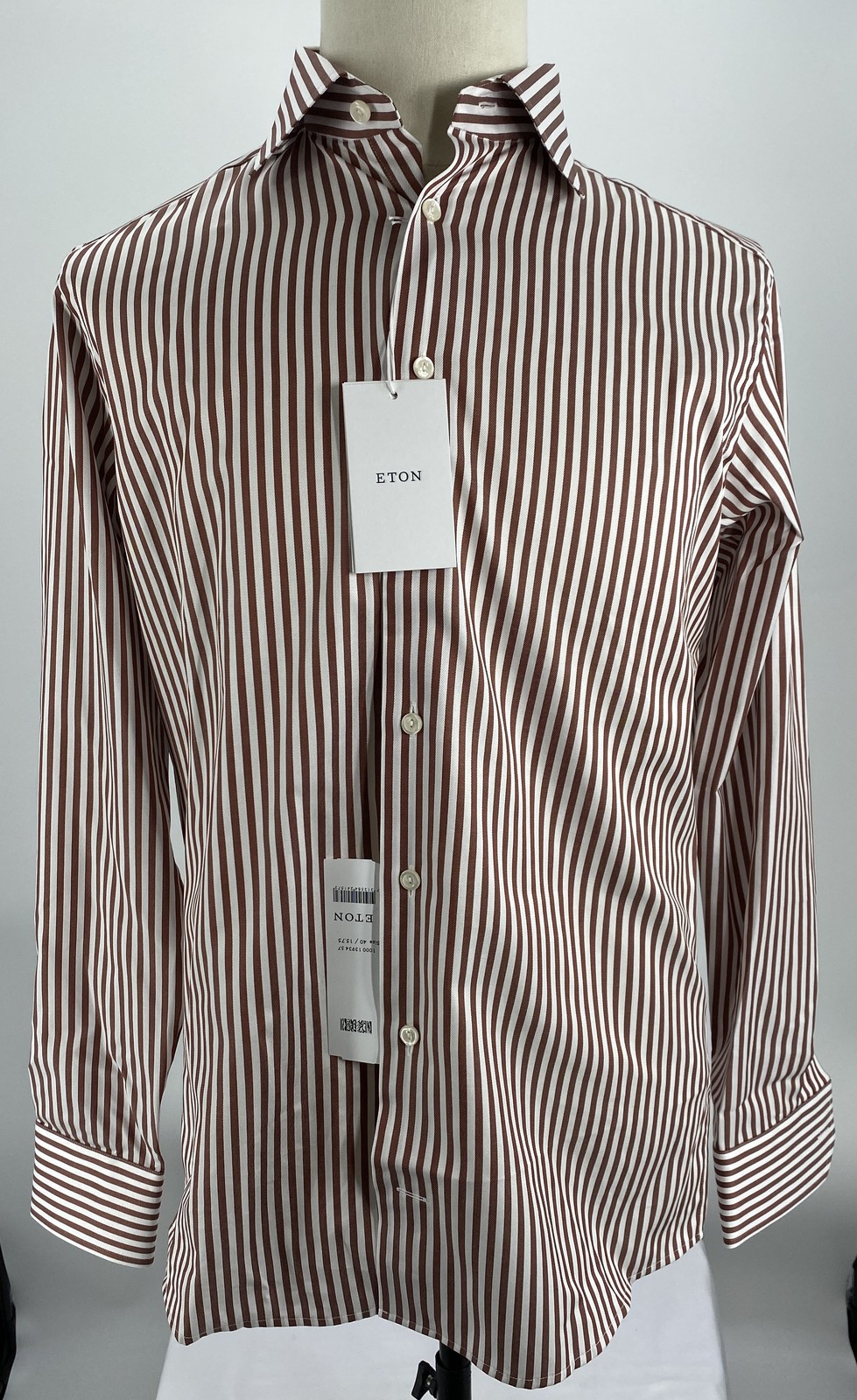 Eton Men's Signature Twill Shirt Red Size 15 3/4 Wrinkle Resistant Striped