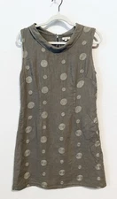 Lina Tomei Dress Womens Medium Taupe Linen Embroidered Dots Sleeveless Sheath