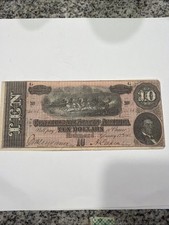 1864 Ten Dollar Bill Confederate States of America Richmond, Va. BU 030410