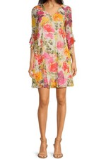 Clearance Size 2 Calvin Klein 3/4 Angel Sleeve VNeck Floral Chiffon Dress $120