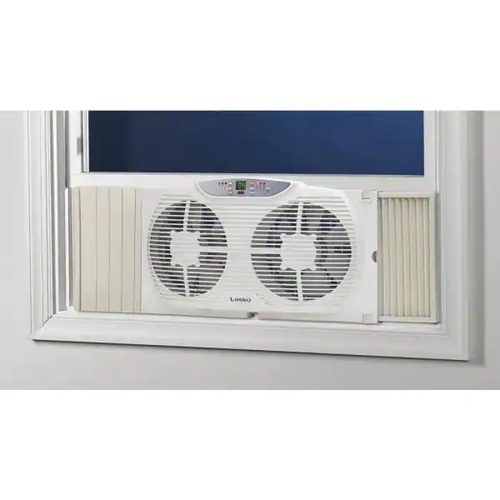 Lasko Reversible Twin Window Fan 9Inch W/ Thermostat, Timer, Remote