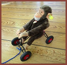 Alter Original STEIFF Affe Record-Peter auf Draisine - Mohair 60er Jahre TOP !