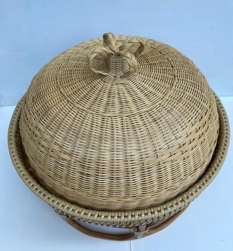 Vintage Thai Handicraft Round Table Tray Rattan Khantoke Set &Rattan Food Cover - Picture 22 of 46