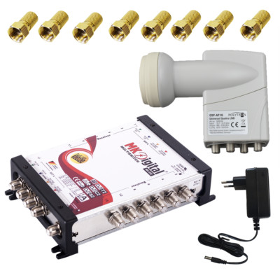 MK Digital 5/12 Multischalter, Multiswitch SAT Verteiler 5 auf 12 + Quattro LNB