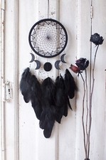 Black Lunar Dreamcatcher with Moon Phases and Silver Star Charms