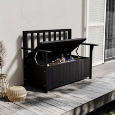 Outdoor Wooden Storage Deck Box 2 in 1 Garden Storage Bench & Backrest Loveseat