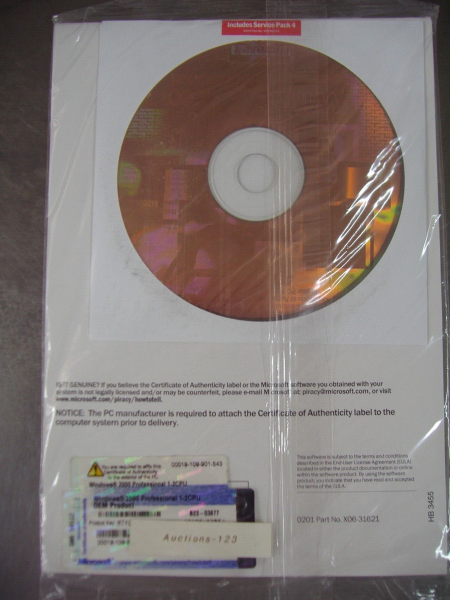 MICROSOFT WINDOWS 2000 PROFESSIONAL w/SP4 FULL OPERATING MICROSOFT WINDOWS 2000 PROFESSIONAL w/SP4 FULL OPERATING