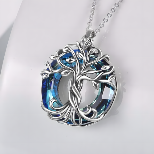 Silver Celtic Tree of Life Necklace with Dazzling Crystal Family & Harmony B78 - Picture 5 of 8