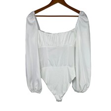 Princess Polly Laura Bodysuit Size 6 Long Balloon Sleeve Poly White Minimalist