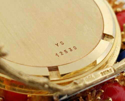 18k Solid Yellow Gold Lapis Lazuli & Coral - YVES 50mm Vintage Swiss Desk Watch - Picture 6 of 15