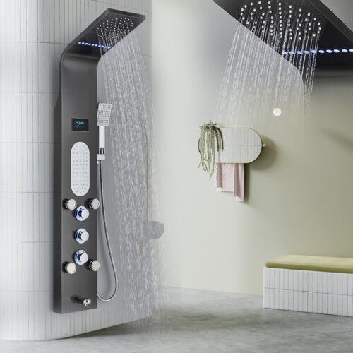 Schwarz Edelstahl LED Duschpaneel Duschsystem Duschsäule Regendusche Badezimmer - Afbeelding 1 van 11