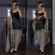 SALWAR KAMEEZ PAKISTANI INDIAN WEDDING BLACK DRESS BOLLYWOOD STYLE SHARARA SUITS