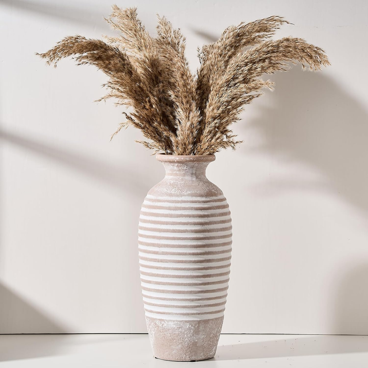 Ceramic Rustic Vase, Large Vintage Flower Vase, 14.4 Inch