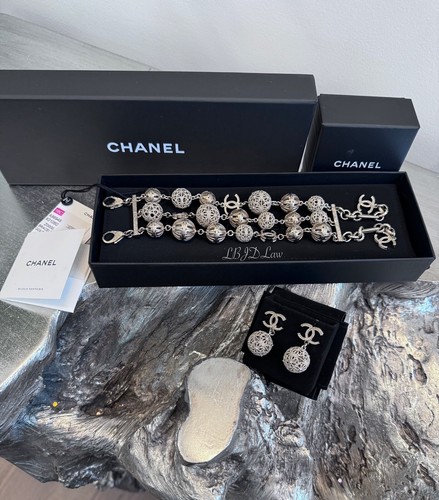 Pendientes de bola de oro CHANEL 18C filigrana de metal largo crucero de bronce CC - Imagen 6 de 7
