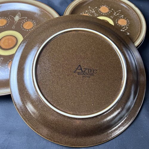 4 Georges Briard Japan Aztec Stoneware Brown Orange Yellow Dinner & Salad Plates - Picture 4 of 5