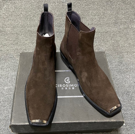 Mens Real Leather Ankle Boots High-top Suede Chelsea Boot  display picture 1