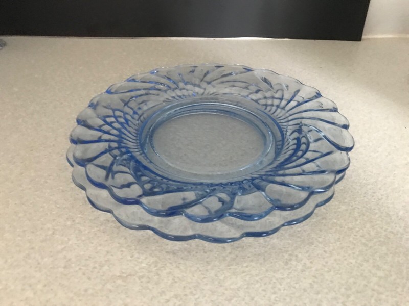 2 Cambridge Moonlight Blue Caprice Plates 8 1/2”, Excellent Condition