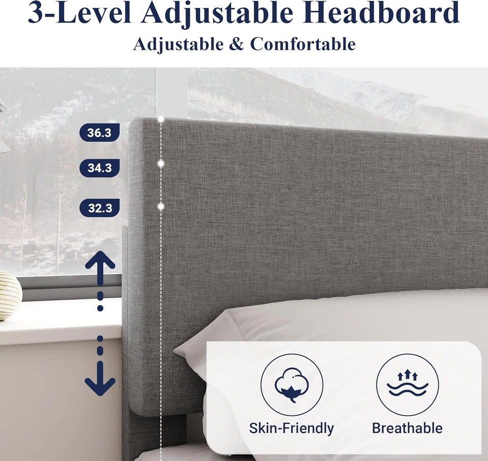 Marco de cama tamaño completo con cabecero ajustable, plataforma tapizada cama con Woo Foto 4 de 4