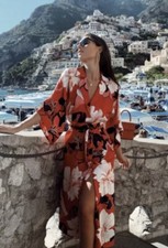 ZARA SATIN FLORAL PRINT DRESS MULTICOLOURED SIZE XS | 8753/342