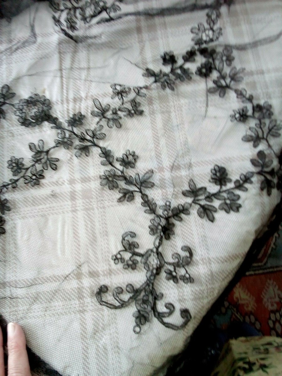 Antique Victorian lace shawl large black 66 x 66 inch approx 19thc