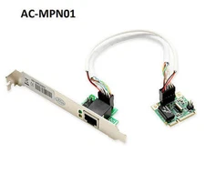 Mini PCI-e Gigabit Ethernet LAN Controller Card w/ RJ45 Port Bracket, AC-MPN01