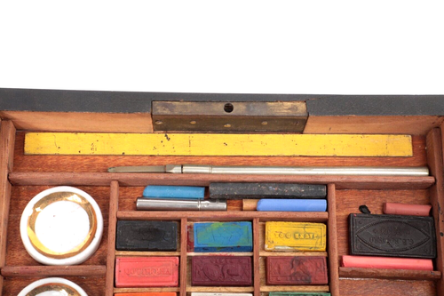 Antique French Drafting Set-Brass Walnut Case Rubber Ink Stamps Complete! RARE - Picture 6 of 16