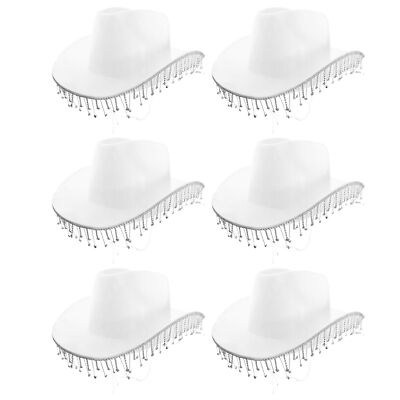 X 6 WEISSE COWBOYHÜTE STRASS-EPOCHEN COWGIRL WILDER WESTEN HENNE KOSTÜM SWIFT 