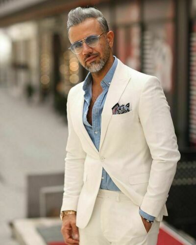 Men'S Linen Suit Summer Casual Beach Prom Dinner Leisure Tuxedos Wedding  Suits | Ebay