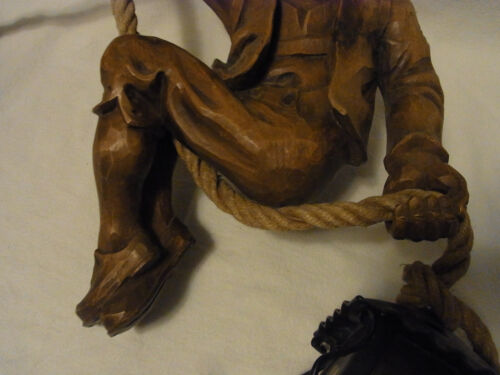 Smily Mountain Climber Lamp Hand Carved Wood Vintage German #UEBN - Picture 4 of 12