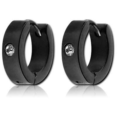 Ohrringe Klappcreolen Creolen Ohne Motiv SCHWARZ 316L Blackline mit Kristall