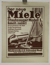 altes Prospekt Miele Staubsauger Modell L um 1930 Werbeblatt