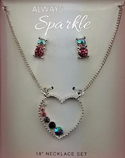 NEW 18" HEART NECKLACE  EARRINGS JEWELRY SET 