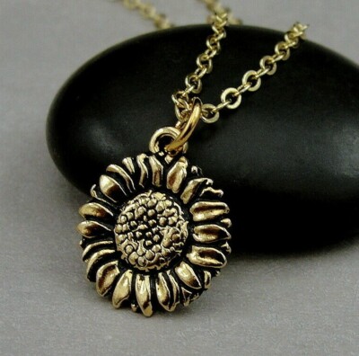 Gold Sunflower Necklace - Spring Daisy Charm - Flower Pendant Jewelry NEW