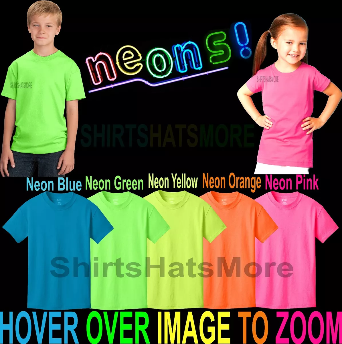 Youth Cotton Blend NEON Child Kids Boys Girls Sizes XS, S, M, L, XL NEW |