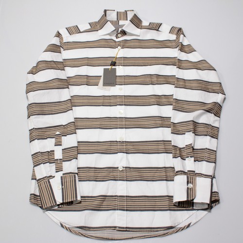 Canali NWT Casual Button Down Shirt Size M White/Tan/Multi Stripes 100% Cotton - Picture 3 of 11