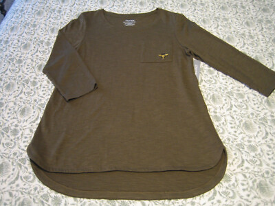 CHICO'S  Green Slub Knit Tee 3/4 Sleeve Bumble Bee Pocket NWT Sz 0/Sm
