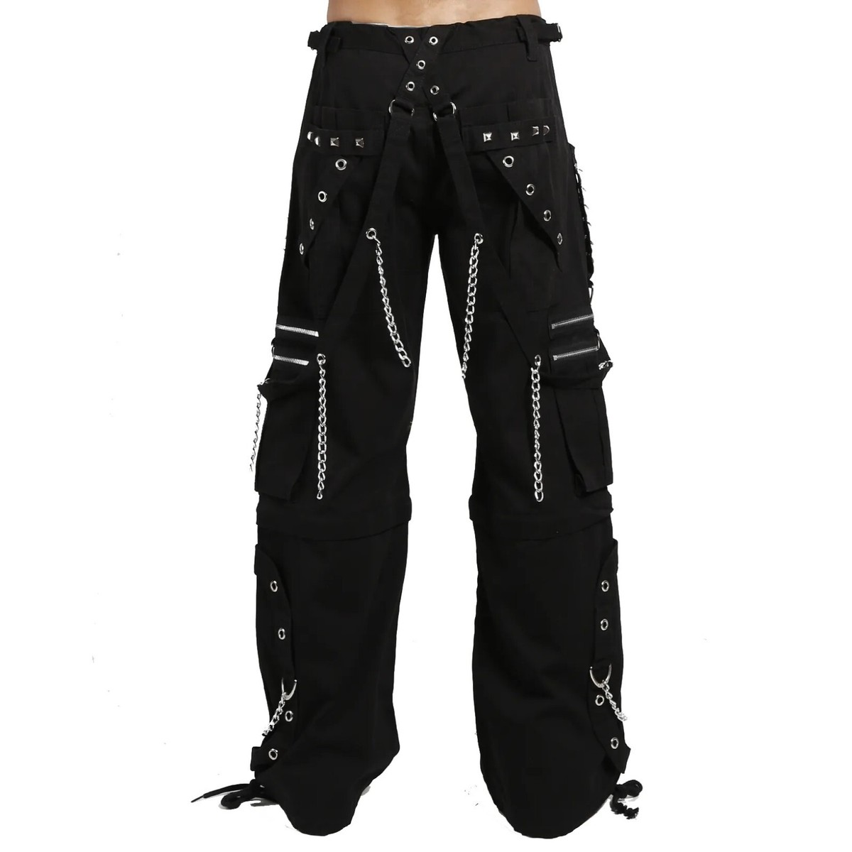 Women's CHAINS BLACK RHINESTONES GOTHIC PUNK TRIP PANTS STRAPS