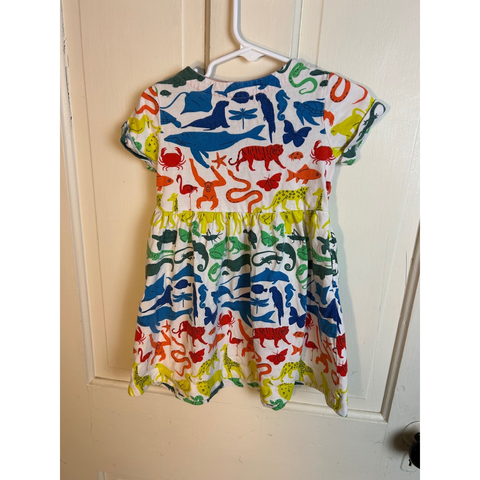 Mini Boden Kids Animal Print Jersey Dress White Rainbow Multi 2-3Y 98cm image 4