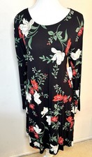New Old Navy Women's Large Dress Fit & Flare Floral Black & Red Long Sleeve