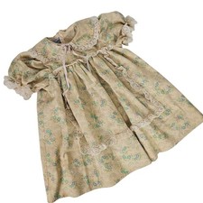 Handmade Vintage Baby Dress Yellow Floral Lace Trim Puff Sleeve Cottagecore Boho