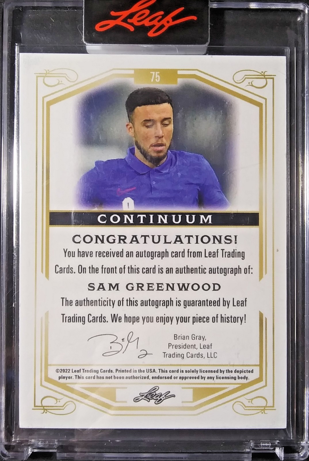 2022 Leaf Continuum /44 Rookie Autographs #75 Sam Greenwood RC SSP F POG ENCASED view 3