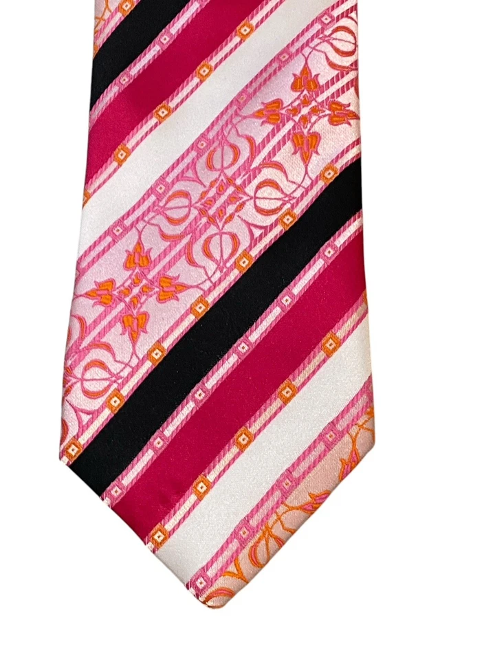 "Corbata vintage Bruno Conte rosa azul marino hecha a mano 100 % microfibra 3,5""" Foto 2 de 4